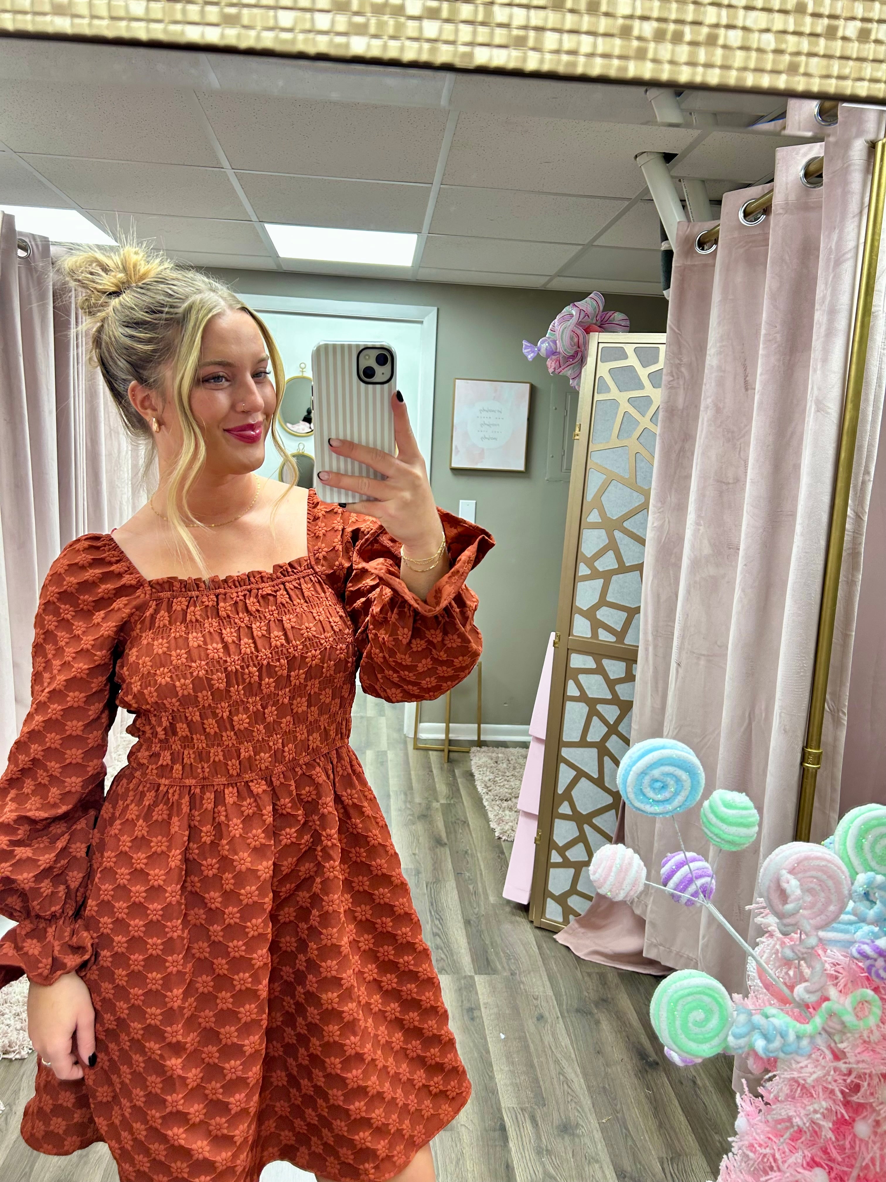 Texture Smocking Mini Dress