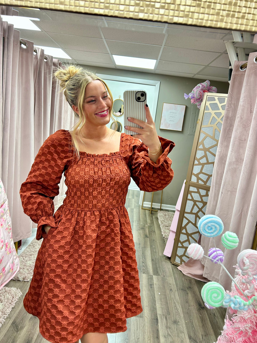 Texture Smocking Mini Dress