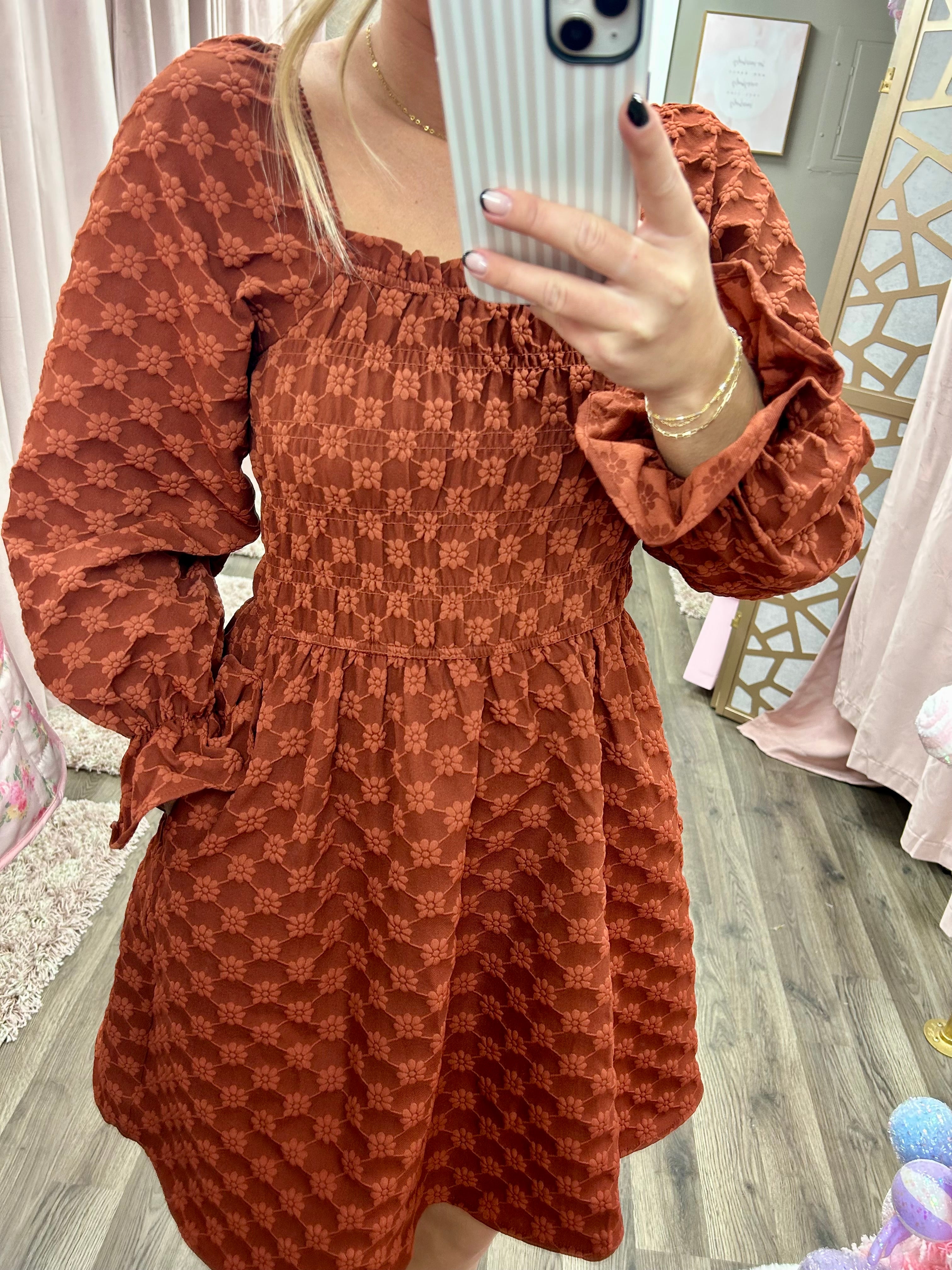 Texture Smocking Mini Dress