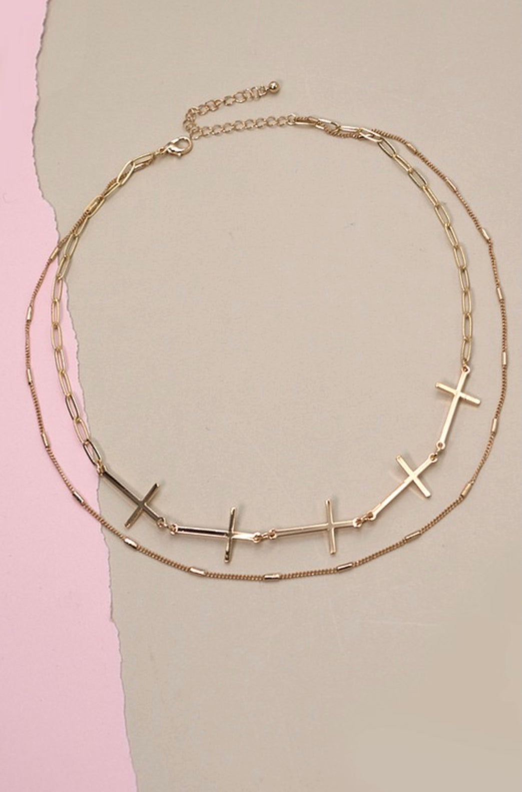 Double Chain Cross Link Necklace