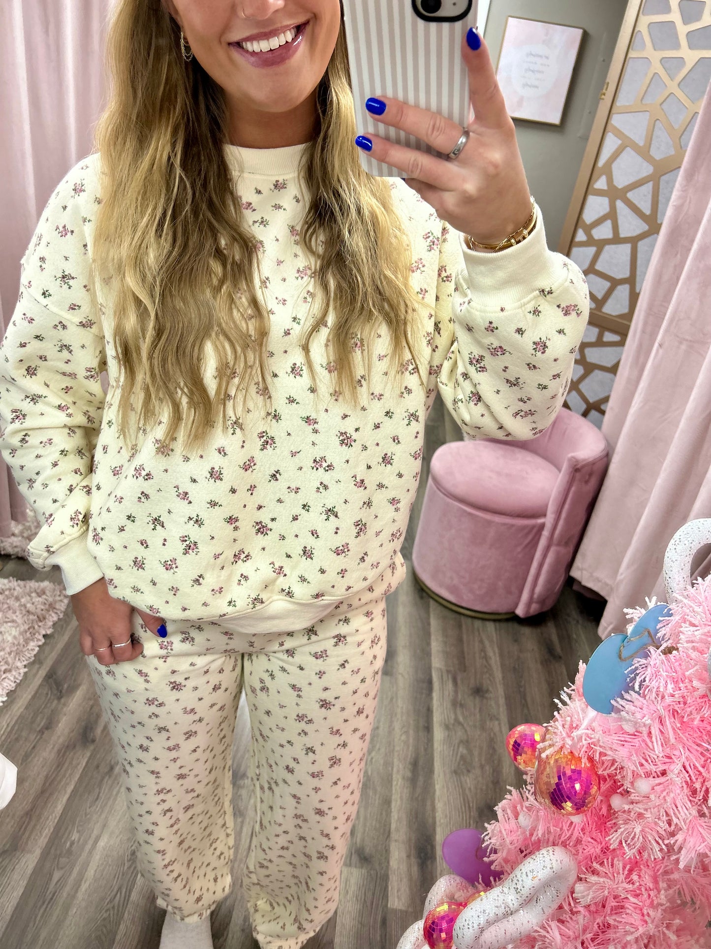 Floral Print Elastic Cuff Jogger