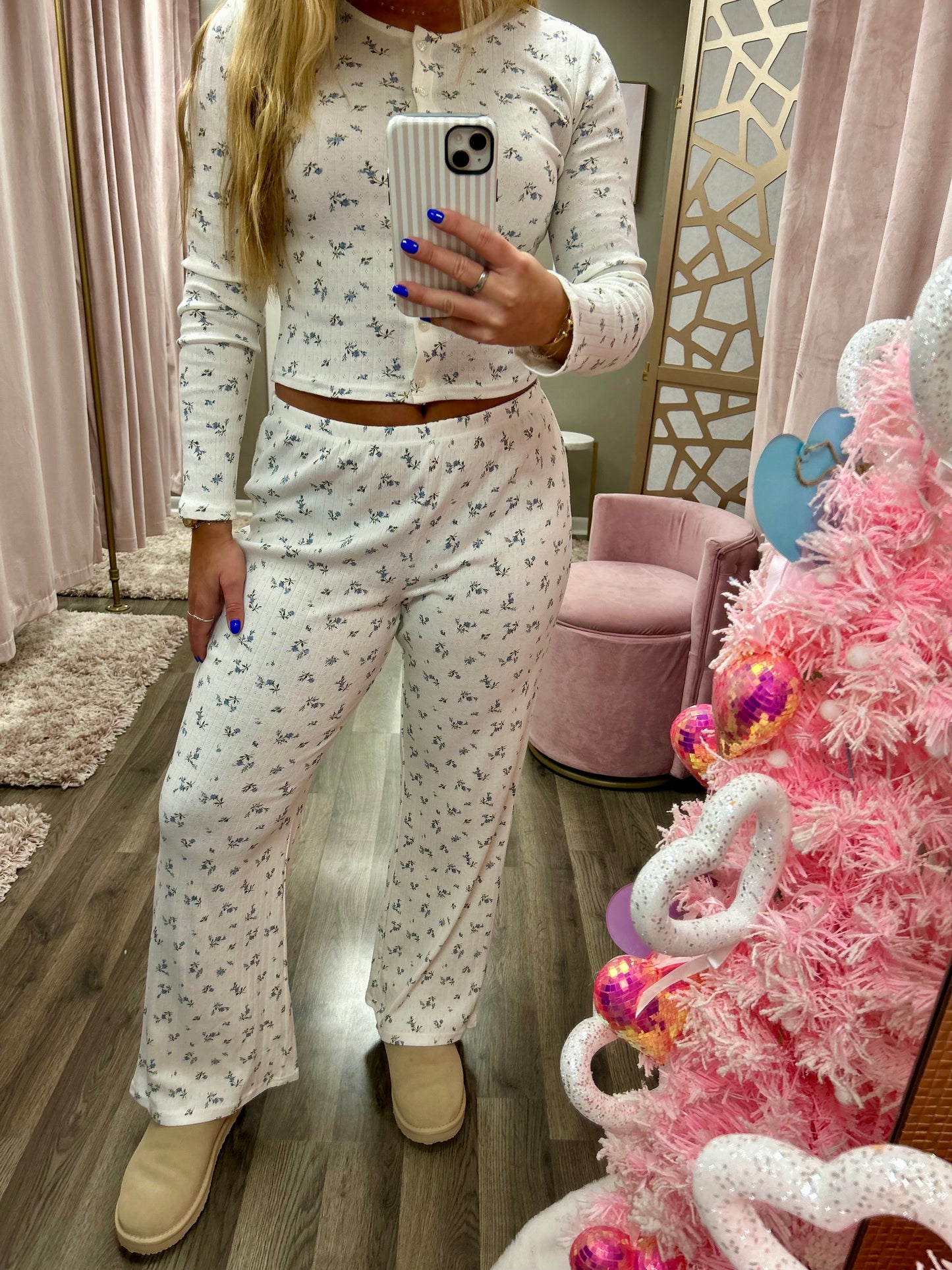 Floral Pointelle Knit Pant