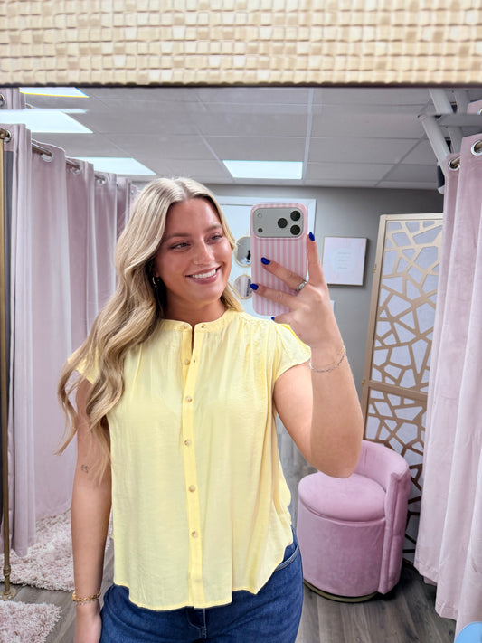 Ruched Ruffle Sleeve Button Down Top