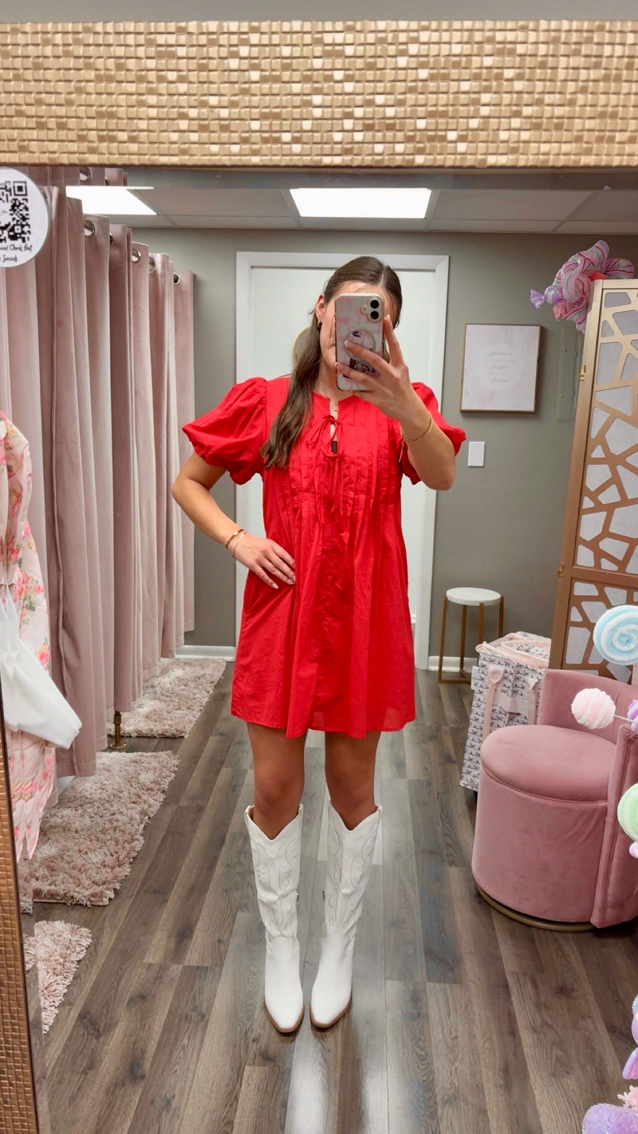 Pintuck Bubble Sleeve Mini Dress