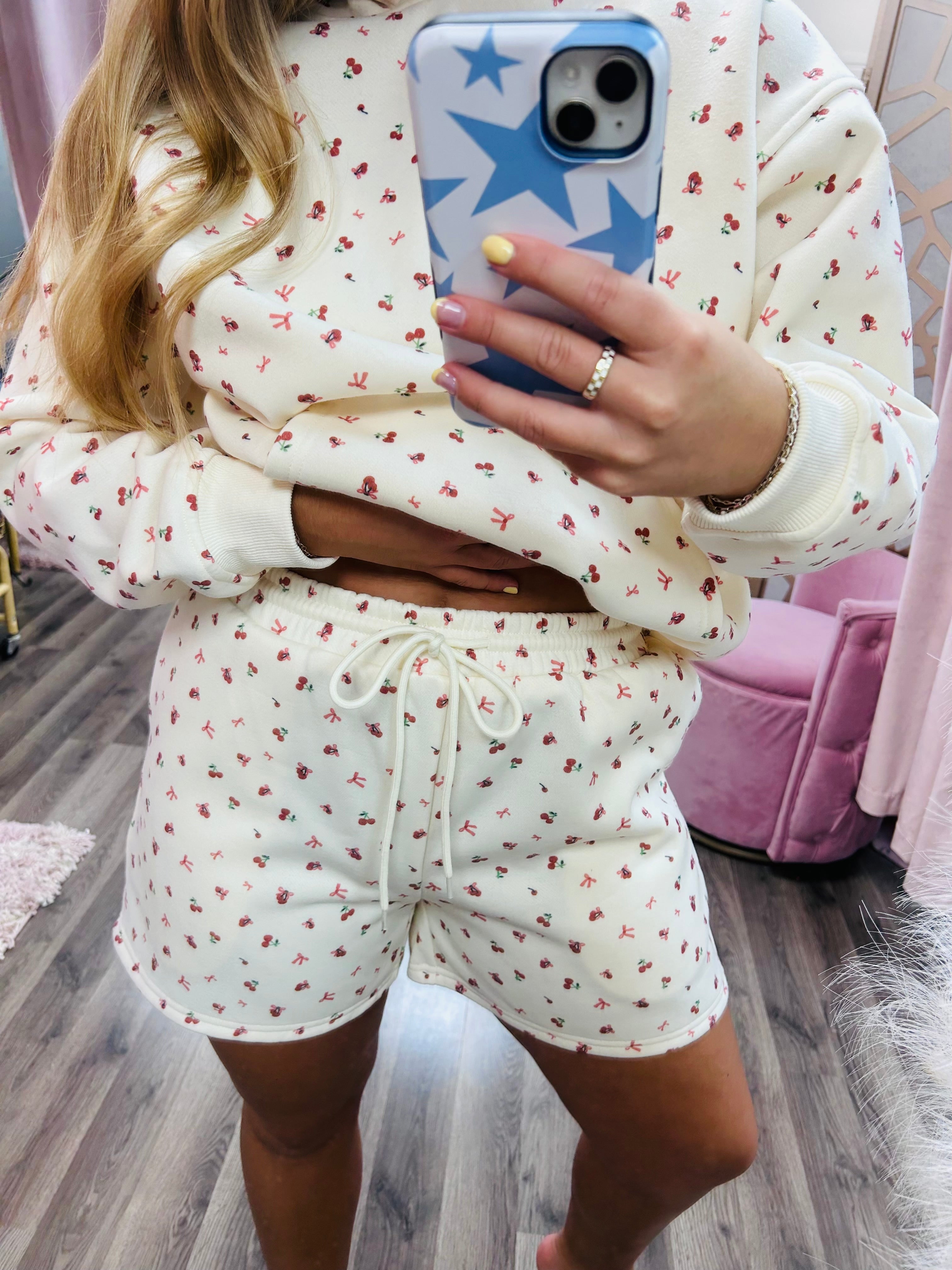 Cherry Bow Print Sweatshort