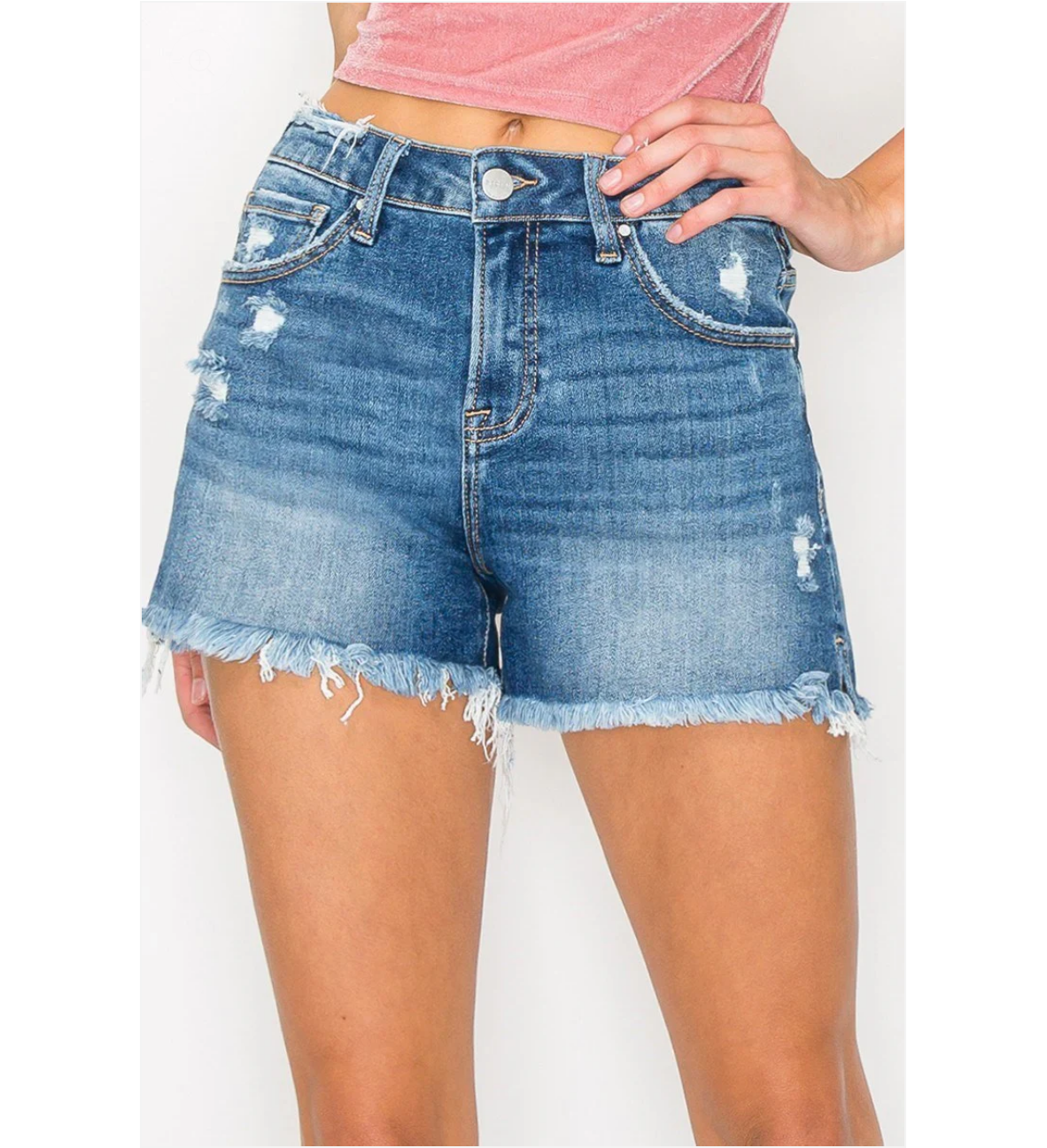 Risen Distressed Mid Rise Short