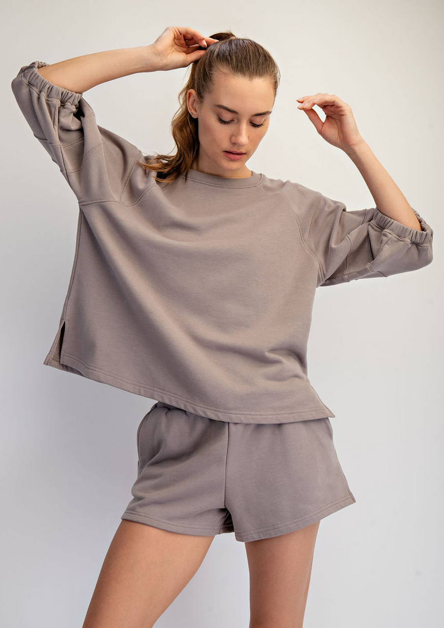 French Terry Bubbled Sleeve Top