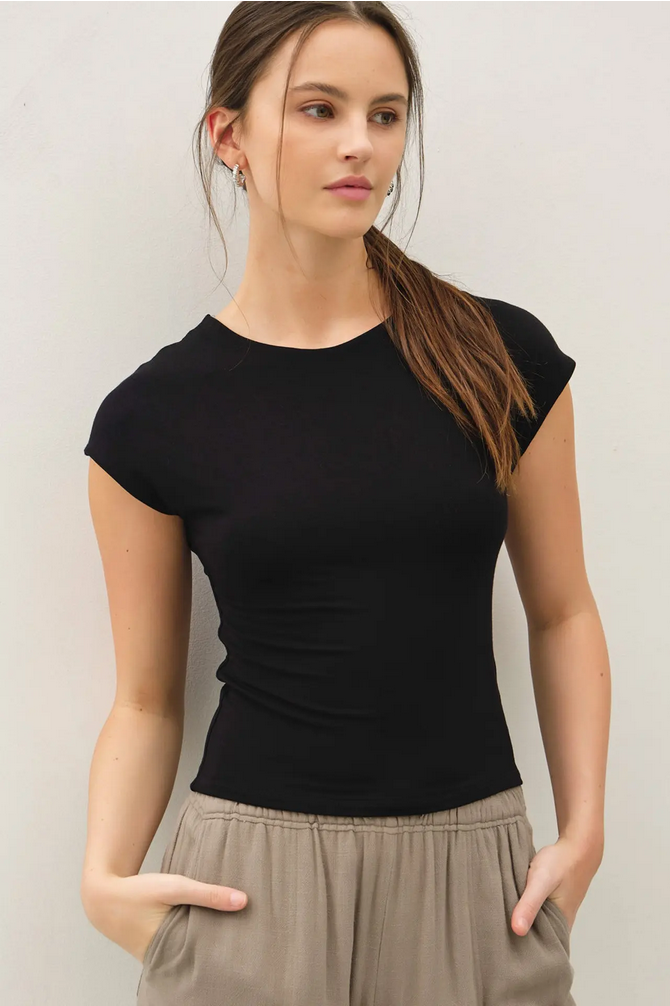 Cap Sleeve Crew Neck Top
