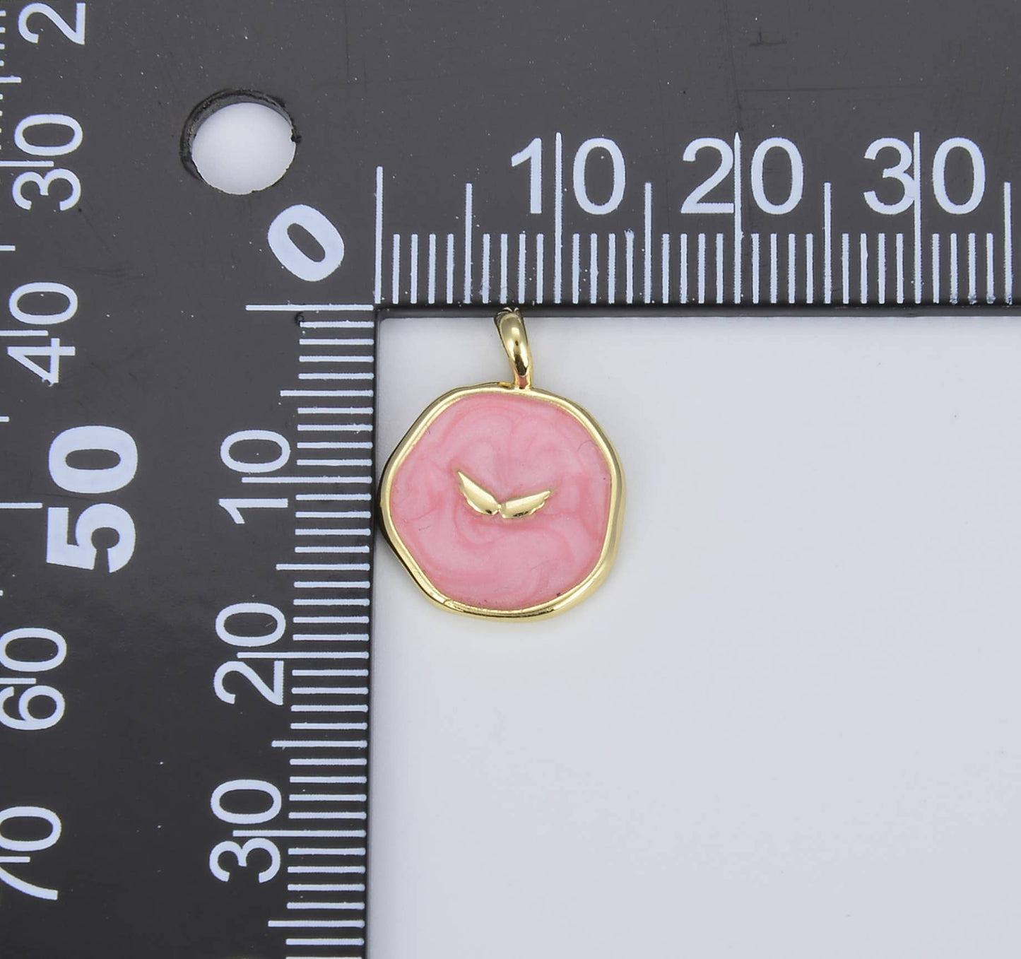 Pink Enamel Angel Wings Medallion Charm, CP1397