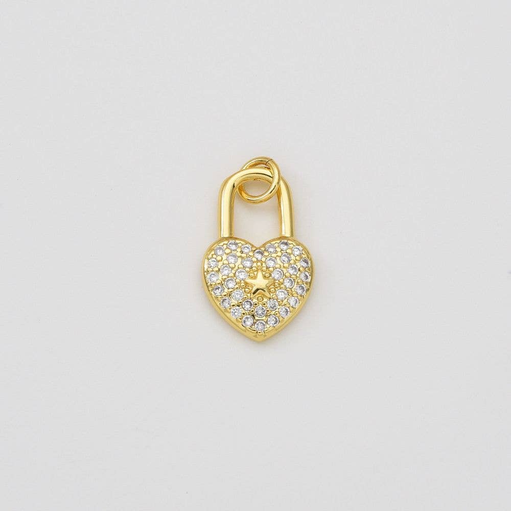 Gold Filled Heart Padlock Charm CZ Micro Pave, CP1108: #02