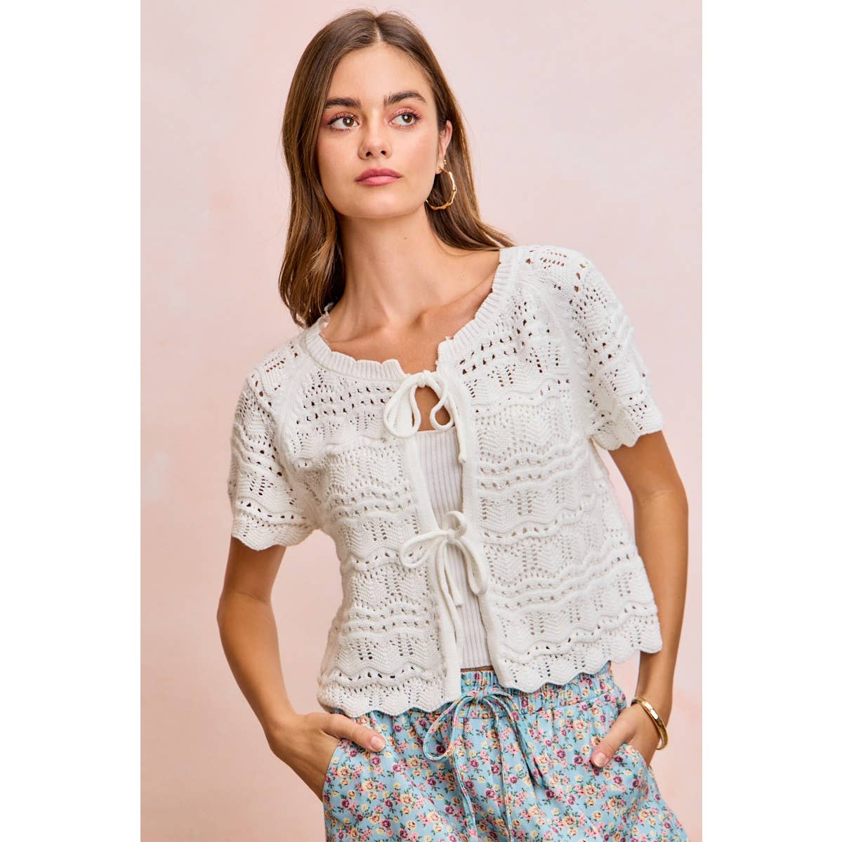 Front Bow Pointelle Top