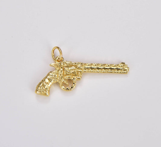 Gold Filled Revolver Pistol Hand Gun Charm Pendant, CP1743