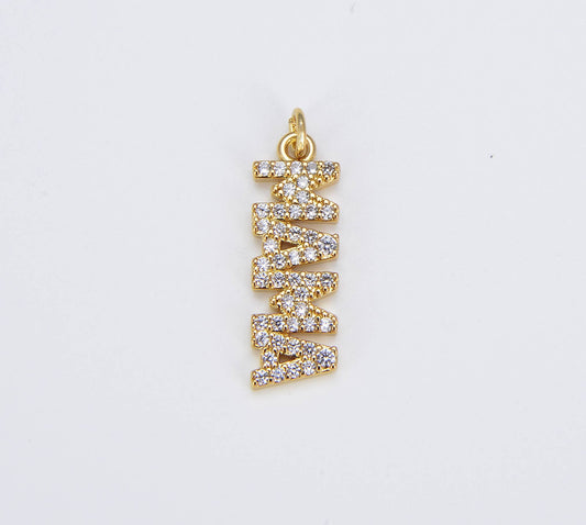 Gold Filled Mama Word Charm Pendant CZ Micro Pave, CP1541