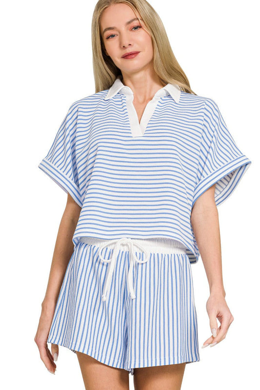 Striped Collared Top & Short Set