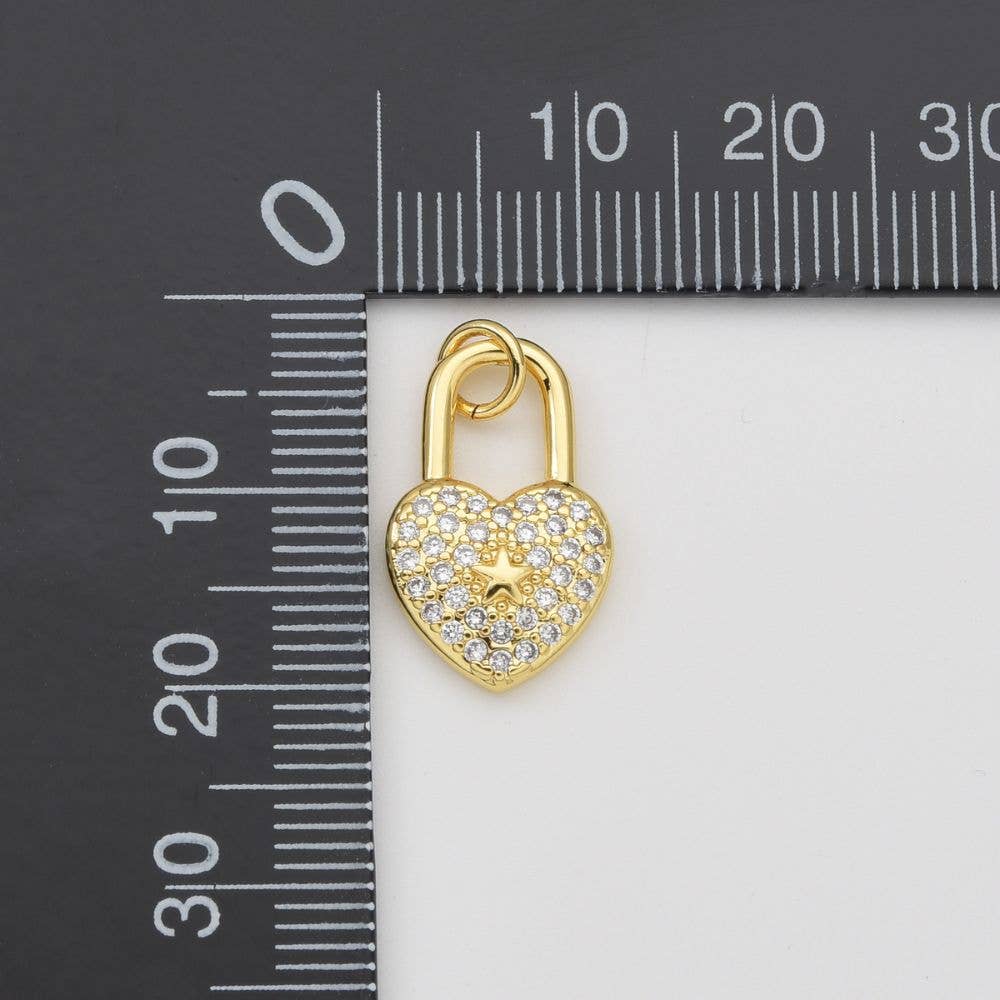 Gold Filled Heart Padlock Charm CZ Micro Pave, CP1108: #02