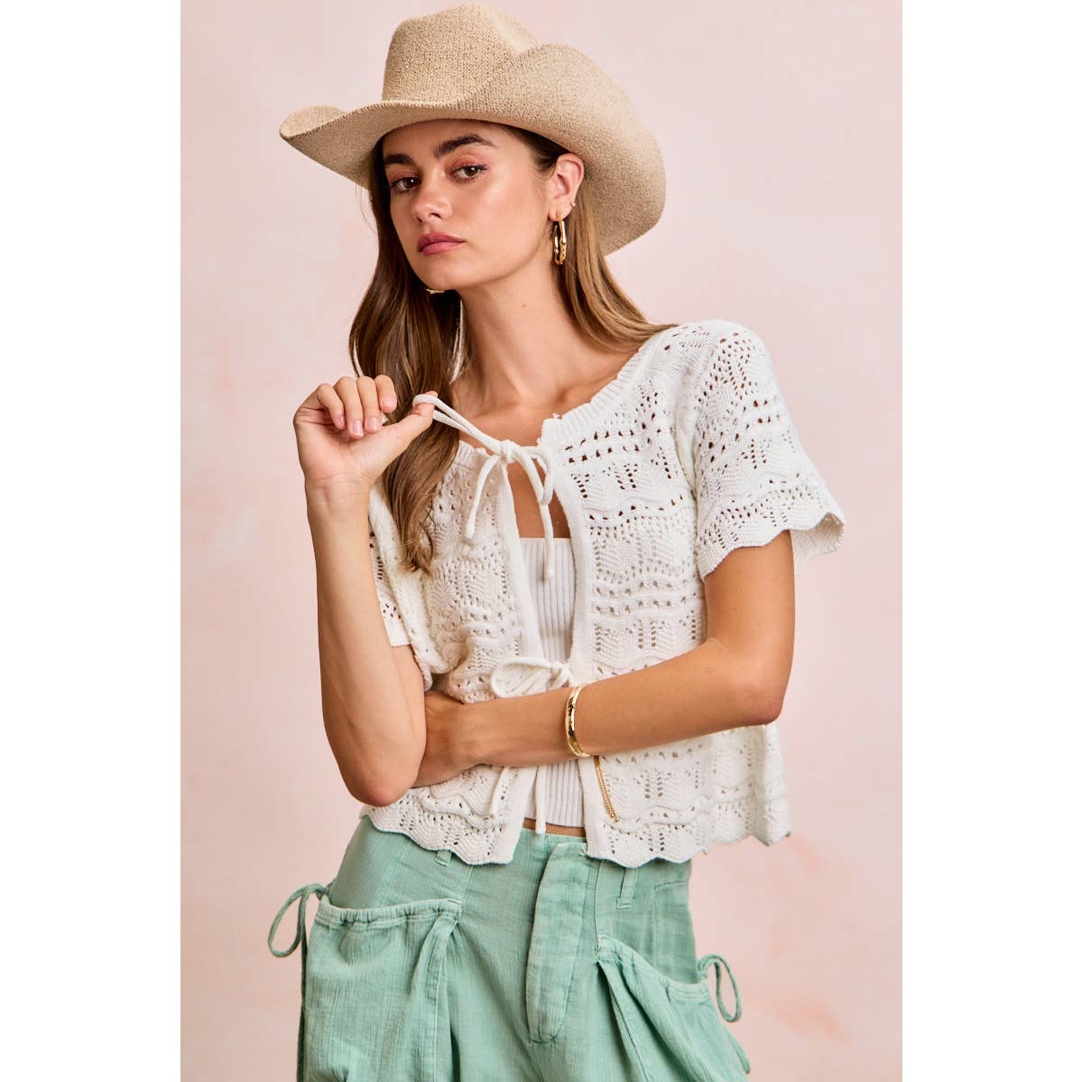 Front Bow Pointelle Top