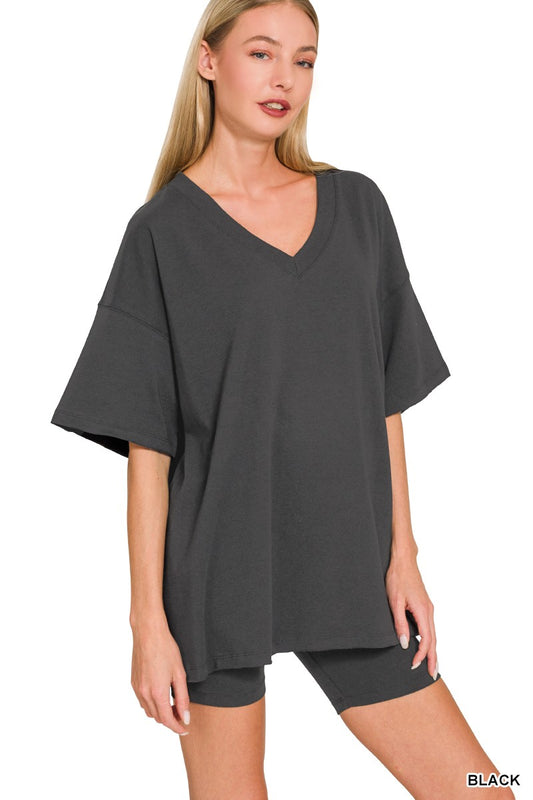 Cotton V Neck Short Set