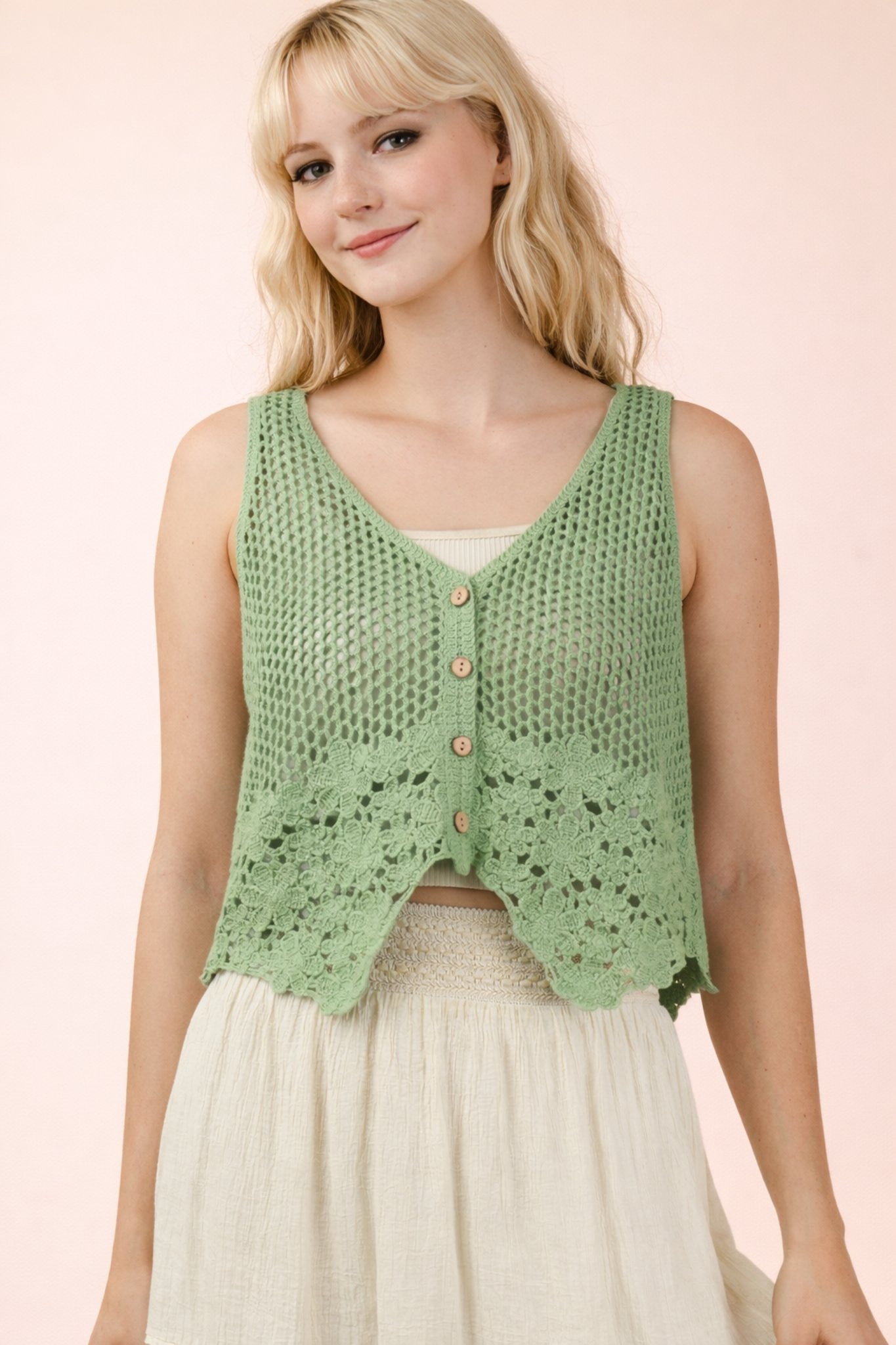Crochet Knit Floral Detail Vest