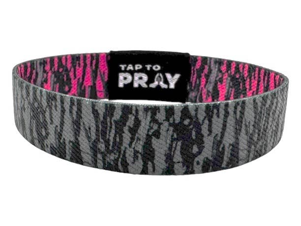 Tap To Pray™ Wristbands - Tree Bark Camo Pink & Grey