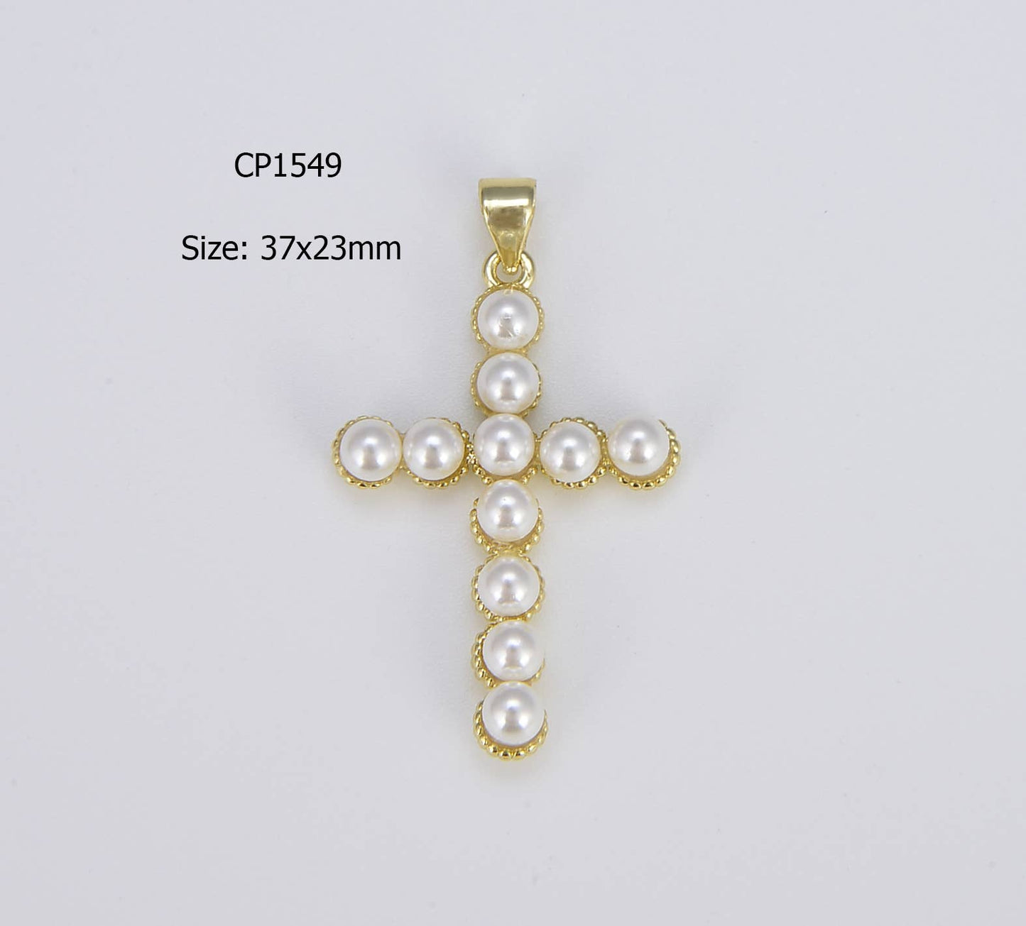 Gold Filled Pearl Cross Charm, Faith Cross Pendant, CP1344: Silver