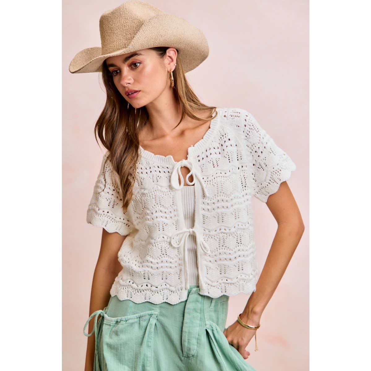 Front Bow Pointelle Top