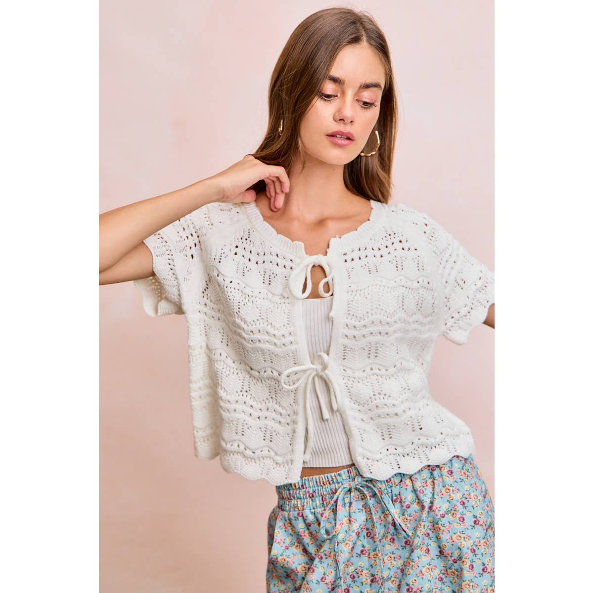 Front Bow Pointelle Top