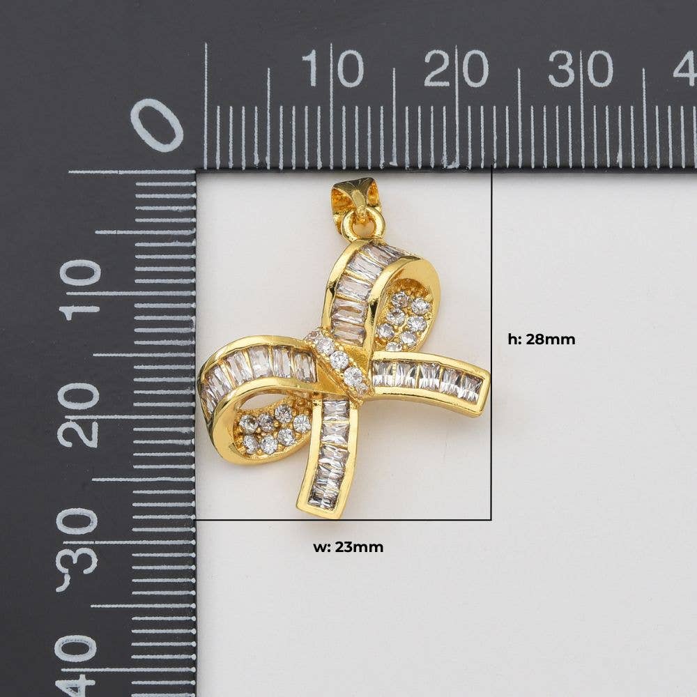 Baguette CZ Ribbon Bow Charm in Gold Filled, CP2033