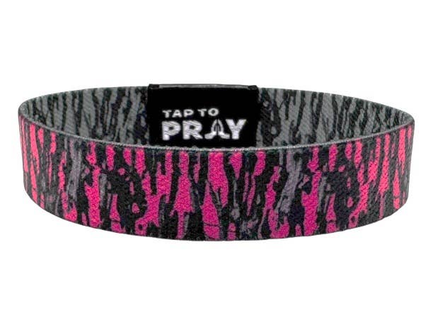 Tap To Pray™ Wristbands - Tree Bark Camo Pink & Grey