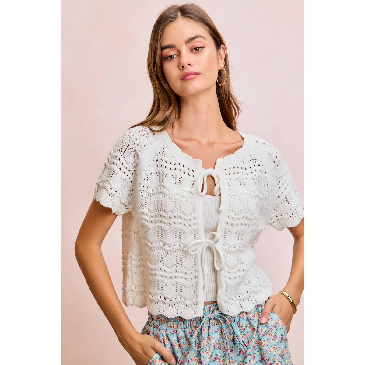 Front Bow Pointelle Top