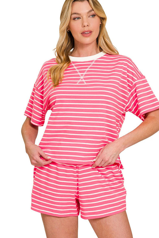 Striped Round Neck Short Set