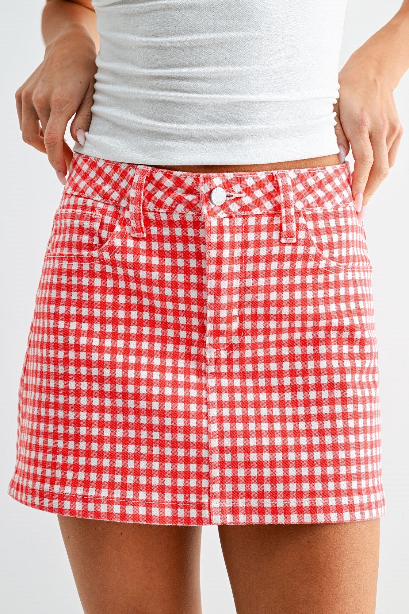 Gingham Mini Skirt W/Slit