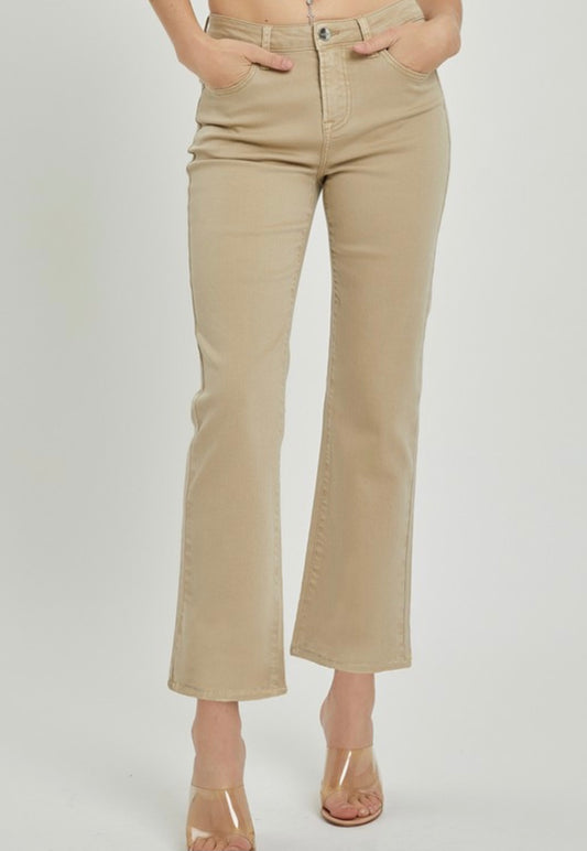 Risen Mid Rise Sand Straight Jean