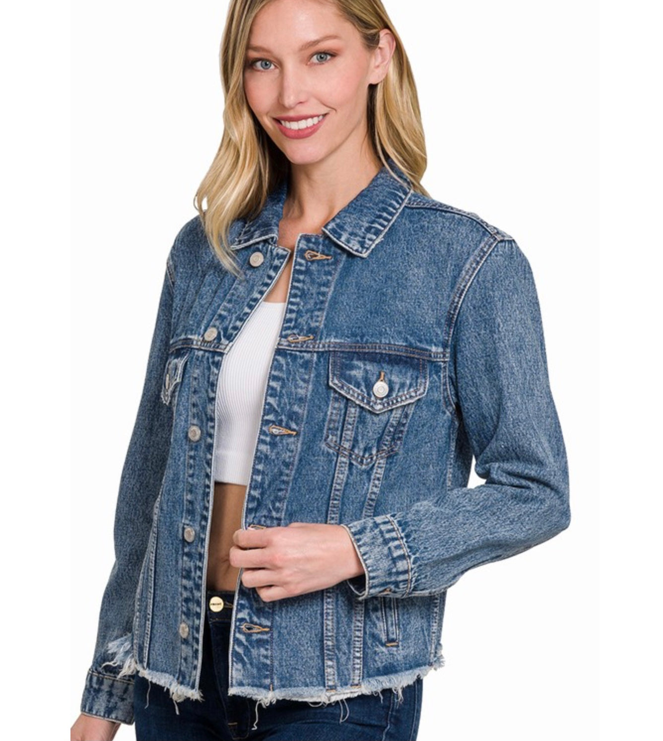 Dark Denim Frayed Jacket
