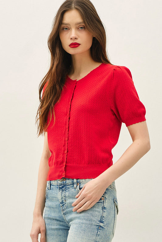 Pointelle Short Sleeve Cardigan