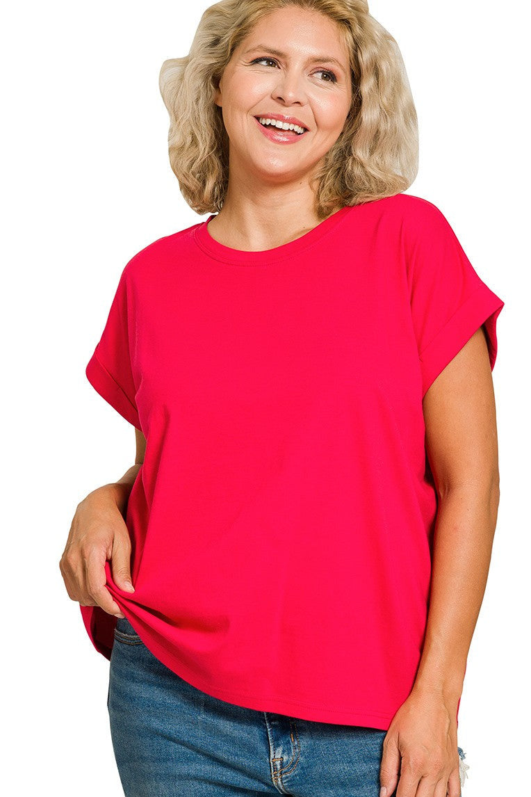Folded Sleeve Tee Top