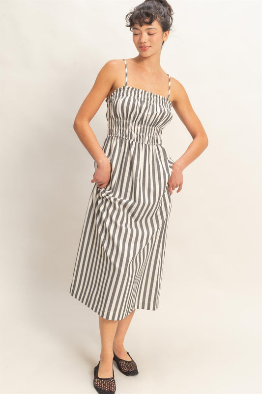 Striped Spaghetti Smocking Dress