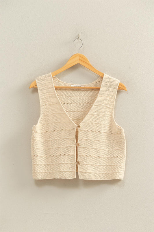 V Neck Textured Knit Vest