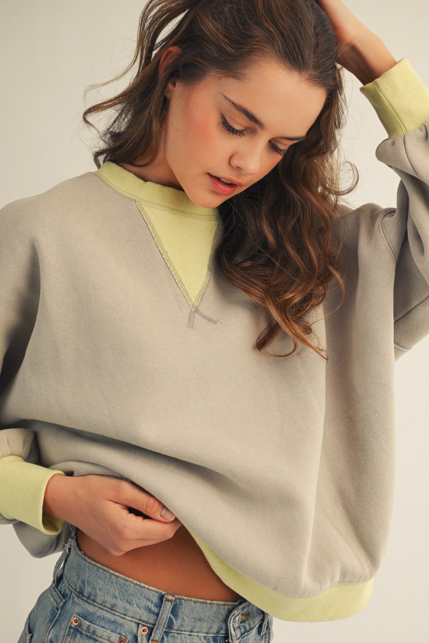 Washed Colorblock Crew Sweatshirt